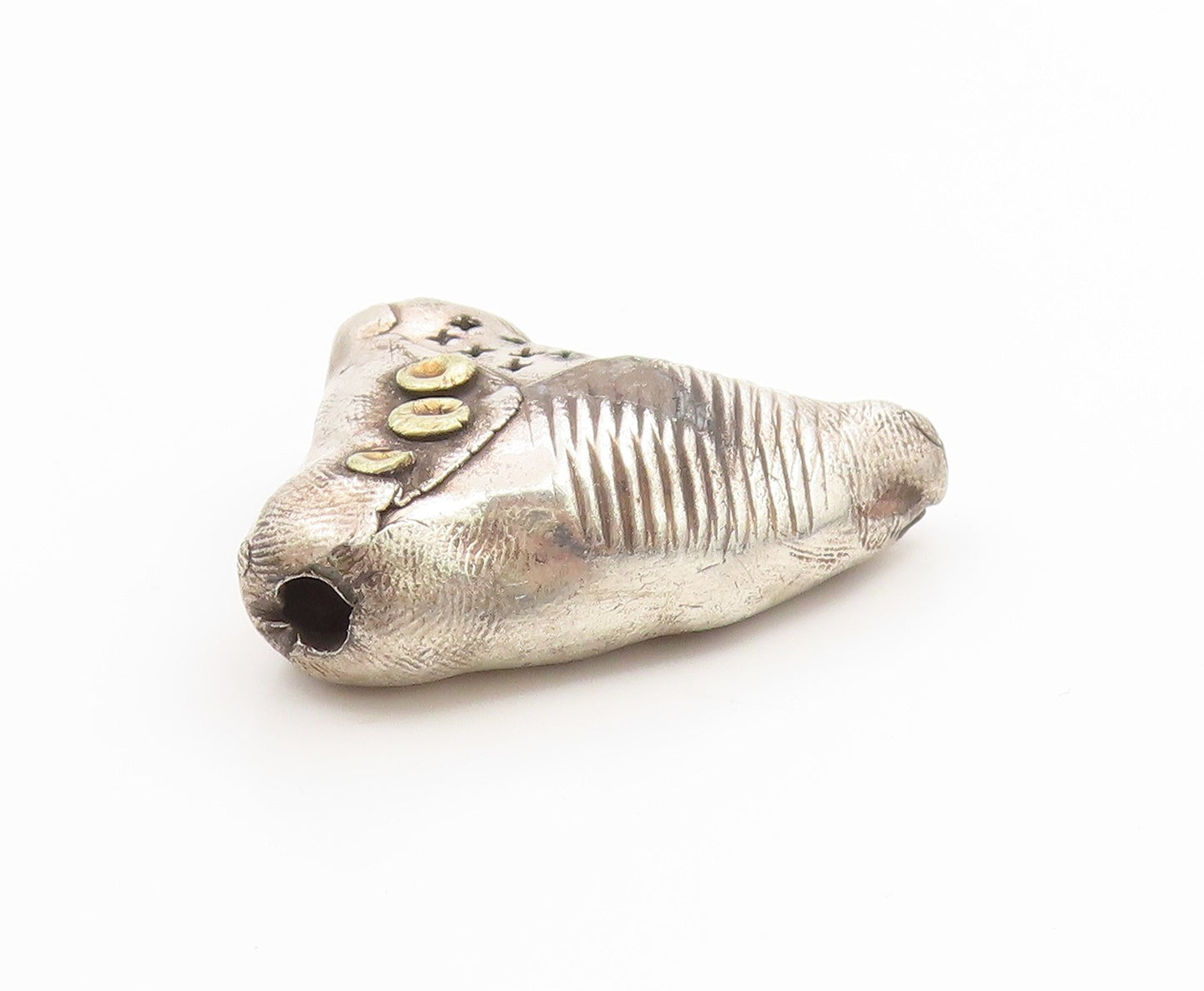 925 Sterling Silver Vintage Pendant Two Tone Textured Geometric Charm  PT26274
