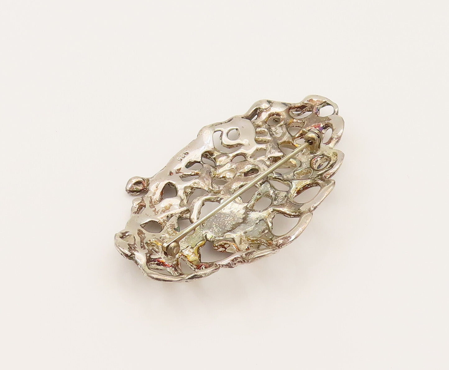 925 Sterling Silver  Vintage Modernist Openwork Floral Brooch Pin  BP10208