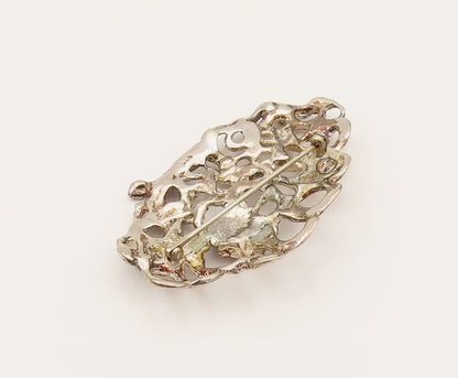 925 Sterling Silver  Vintage Modernist Openwork Floral Brooch Pin  BP10208