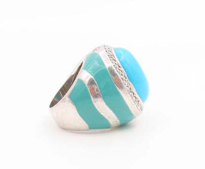 925 Sterling Silver Vintage Ring Large Turquoise & CZ Dome Band  Sz 6  RG35554
