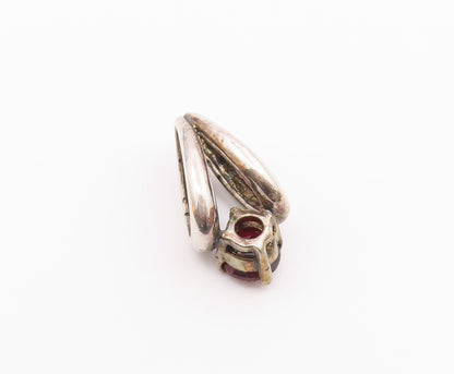 925 Sterling Silver  Vintage Prong Set Garnet Split Bail Pendant  PT19402