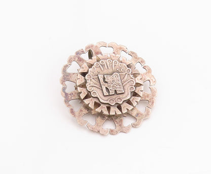 925 Sterling Silver Vintage Brooch Cutout Aztec Sun God Tonatiuh  BP11741