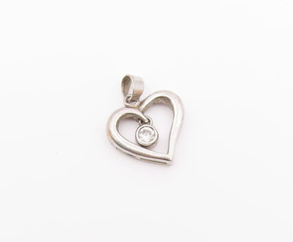 925 Sterling Silver  Vintage Topaz Open Love Heart Shiny Pendant  PT17692