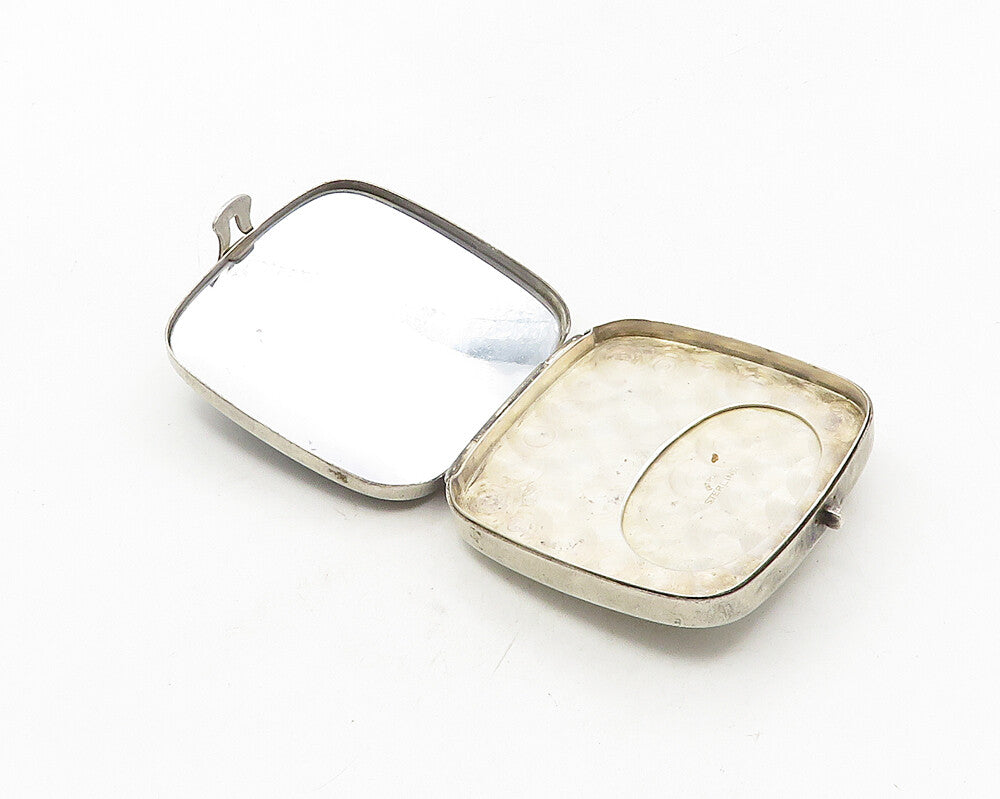 925 Sterling Silver  Vintage Inlaid Black Onyx Square Compact Mirror  TR1737