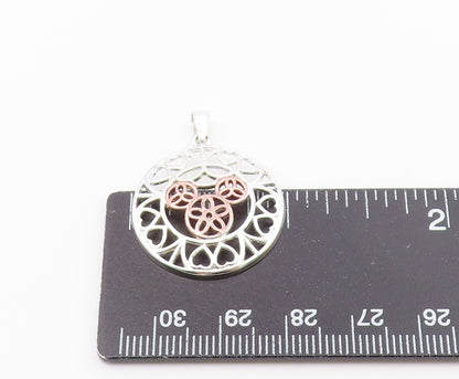 925 Silver   Vintage Two Tone Flower Peace & Love Heart Dome Pendant PT20601