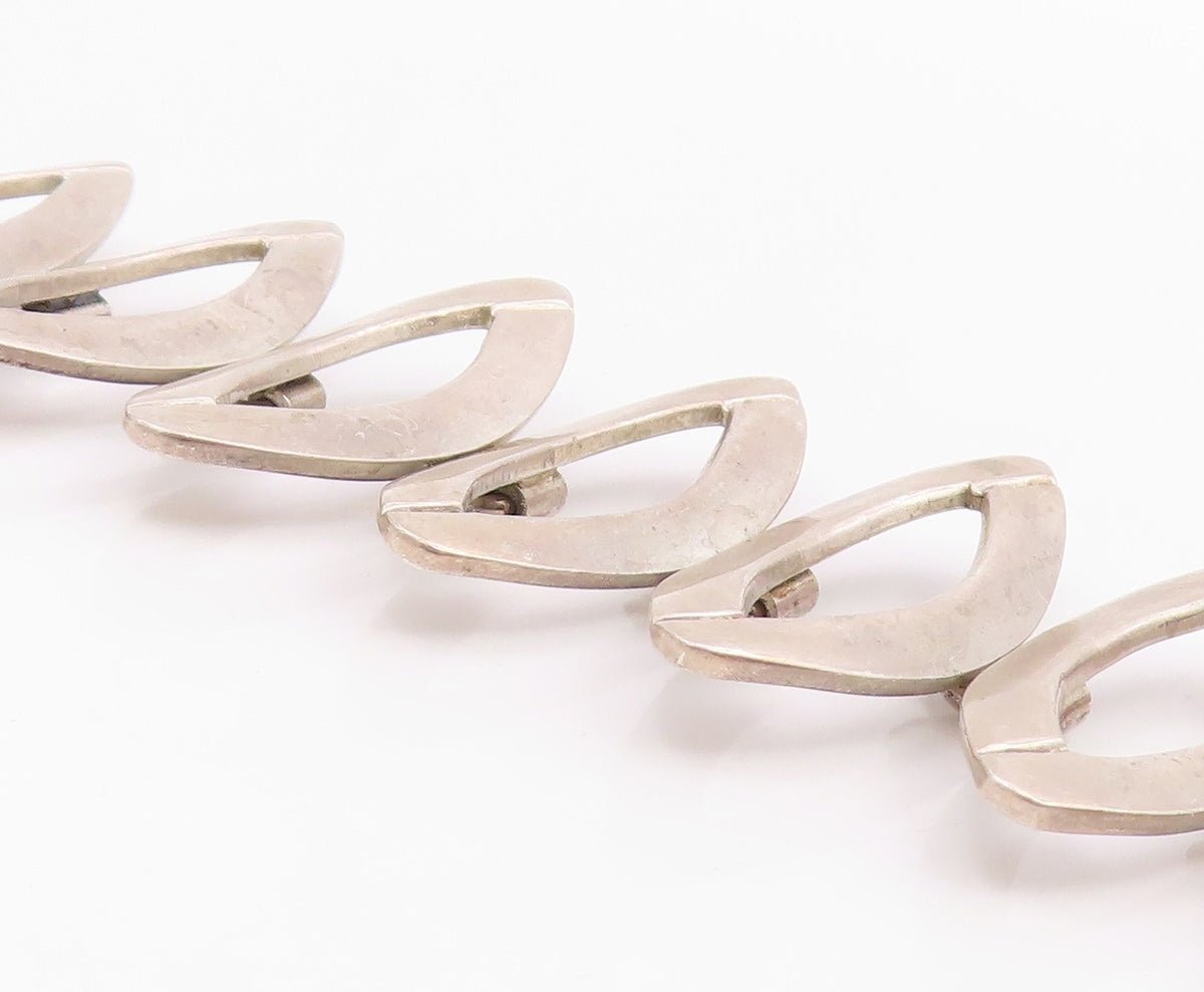 925 Sterling Silver Vintage Bracelet Modernist Marquise Panel Link  BT11949