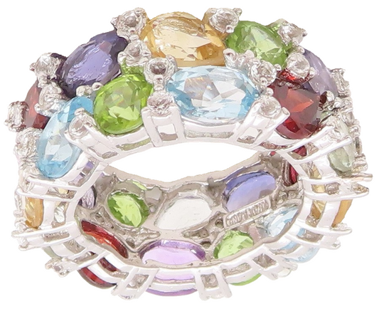 925 Sterling Silver Vintage Ring Multi Shape Gemstones Double Band Sz 8 RG30971