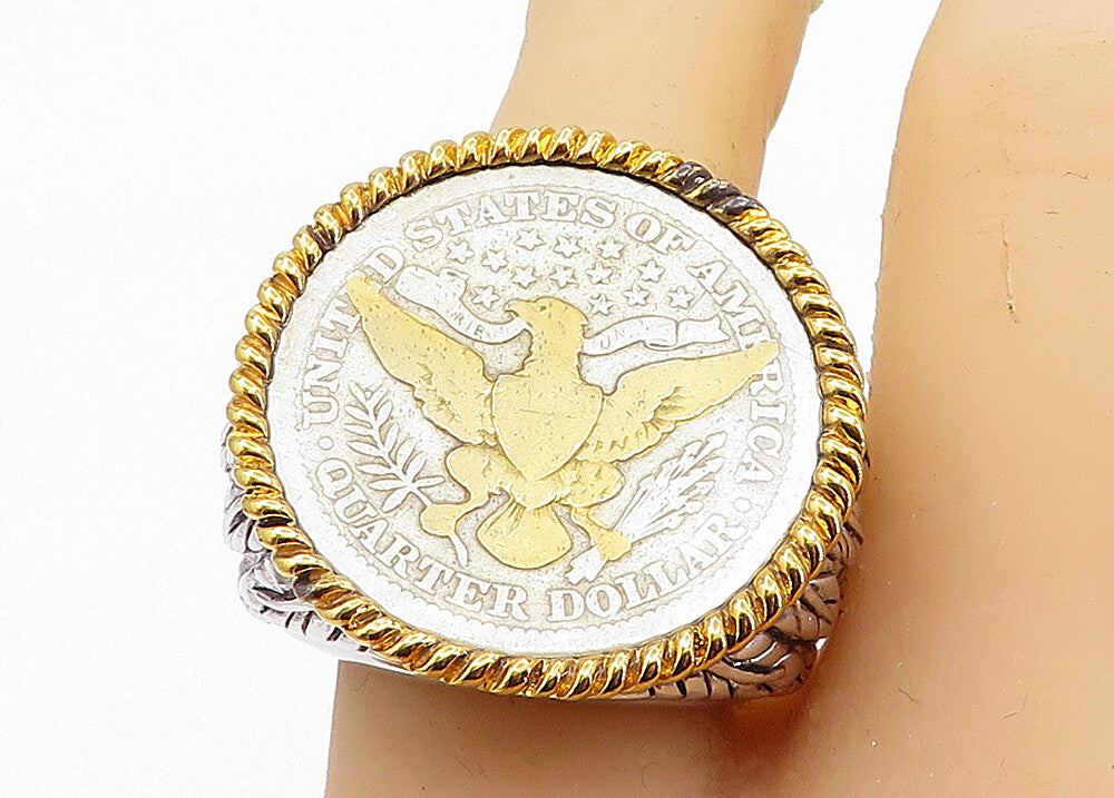 925 Sterling Silver Two Tone U.S Quarter Coin Cocktail Ring Sz 8.5 RG5933