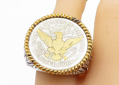 925 Sterling Silver Two Tone U.S Quarter Coin Cocktail Ring Sz 8.5 RG5933