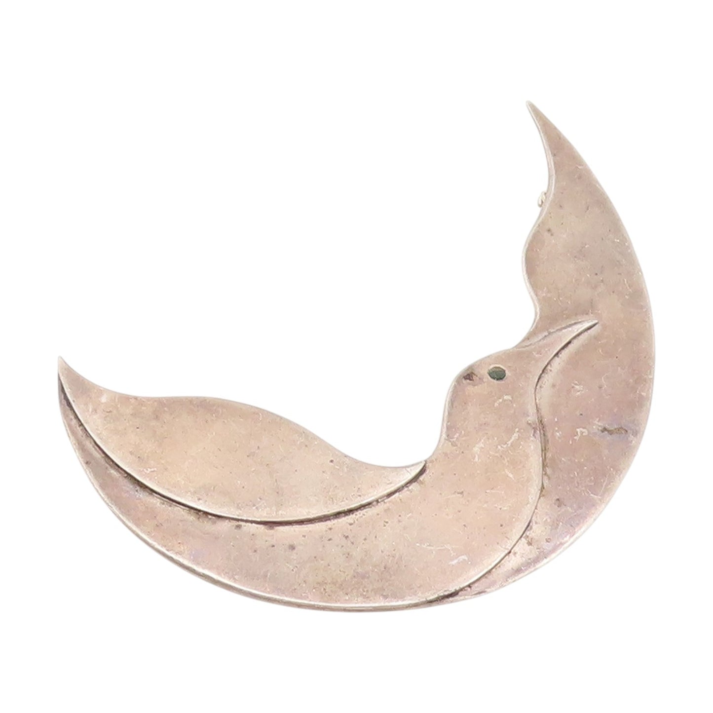 925 Sterling Silver Vintage Pendant SAVITT Elegant Bird In Crescent Moon PT25677