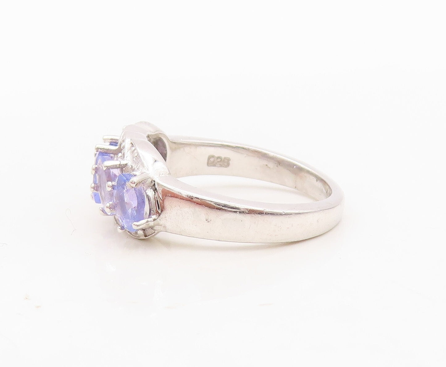 925 Sterling Silver Vintage Ring Designer Oval Cut Tanzanite & CZ  Sz 6  RG30432