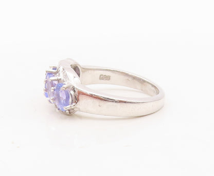 925 Sterling Silver Vintage Ring Designer Oval Cut Tanzanite & CZ  Sz 6  RG30432