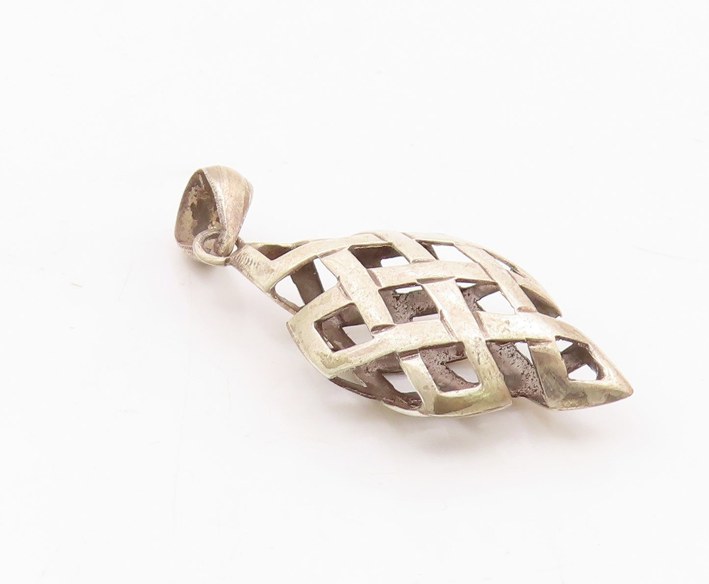 925 Sterling Silver  Vintage Shiny Diamond Shape Pattern Pendant  PT16008