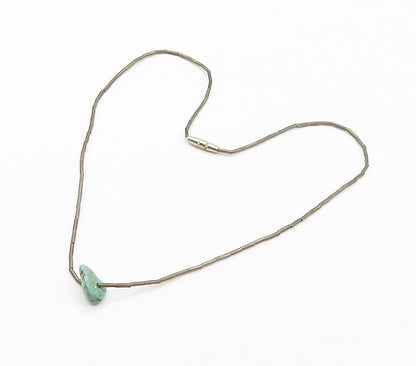 SOUTHWESTERN 925 Silver Vintage Turquoise Barrel Bead Chain Necklace NE2499