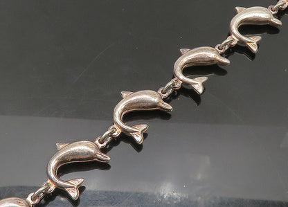 925 Sterling Silver  Vintage Dark Tone Dolphin Motif Chain Bracelet  BT8426