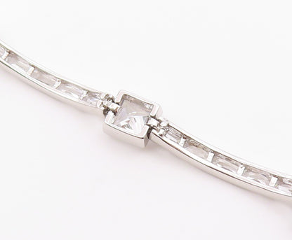 925 Sterling Silver  Vintage Shiny Cubic Zirconia Bar Chain Bracelet  BT8841