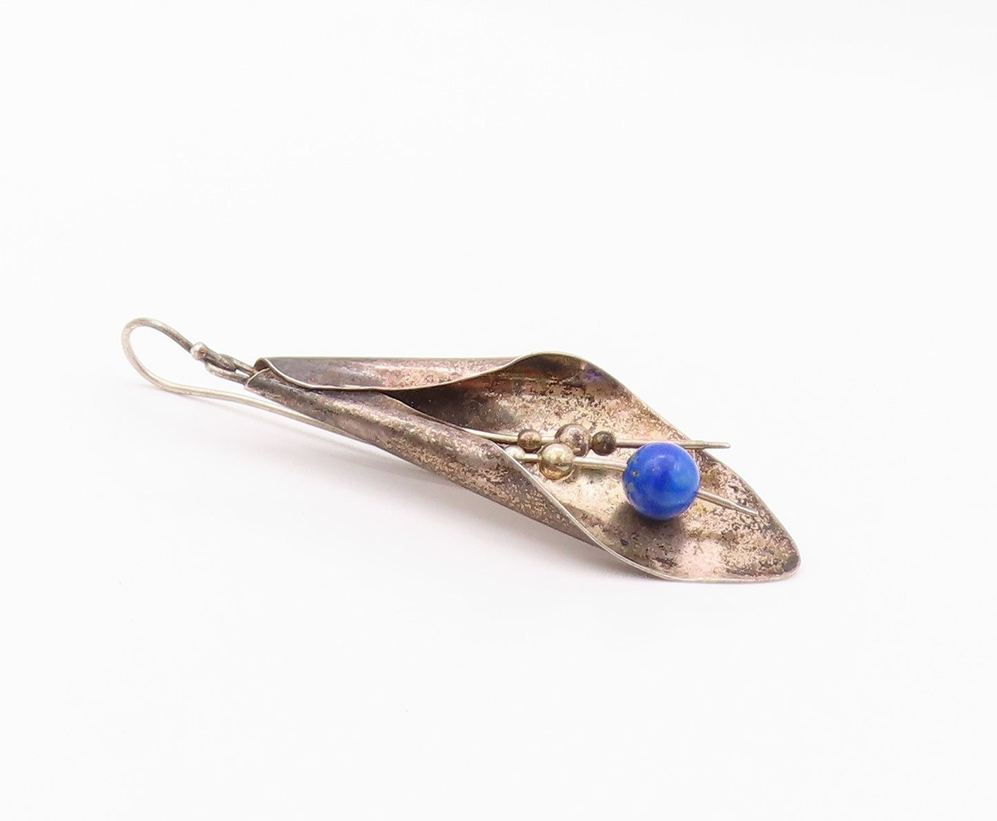 925 Sterling Silver Vintage Earrings Lapis Lazuli Dark Tone Lilly  EG13502