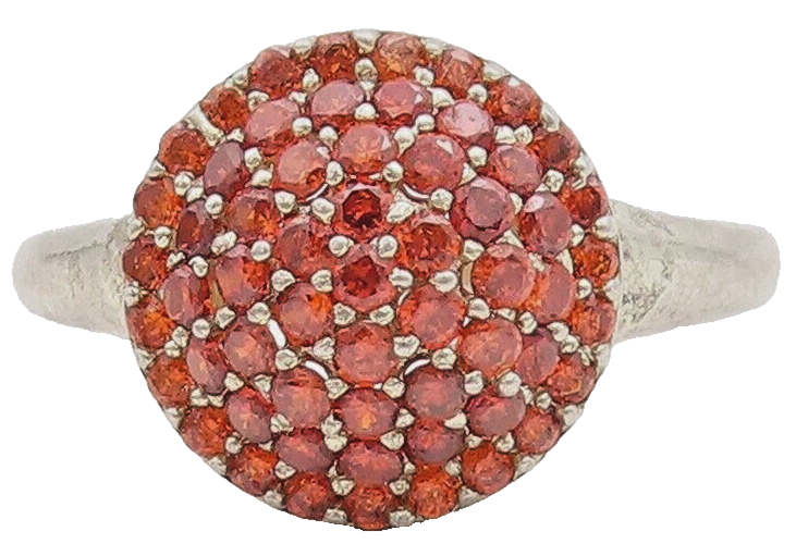 925 Sterling Silver Vintage Ring Domed Beaded Small Red CZ Inlay  Sz 6  RG28681