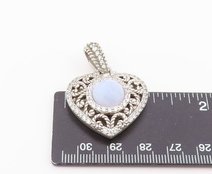 925 Sterling Silver Vintage Pendant JUDITH RIPKA Chalcedony Love Heart  PT26425