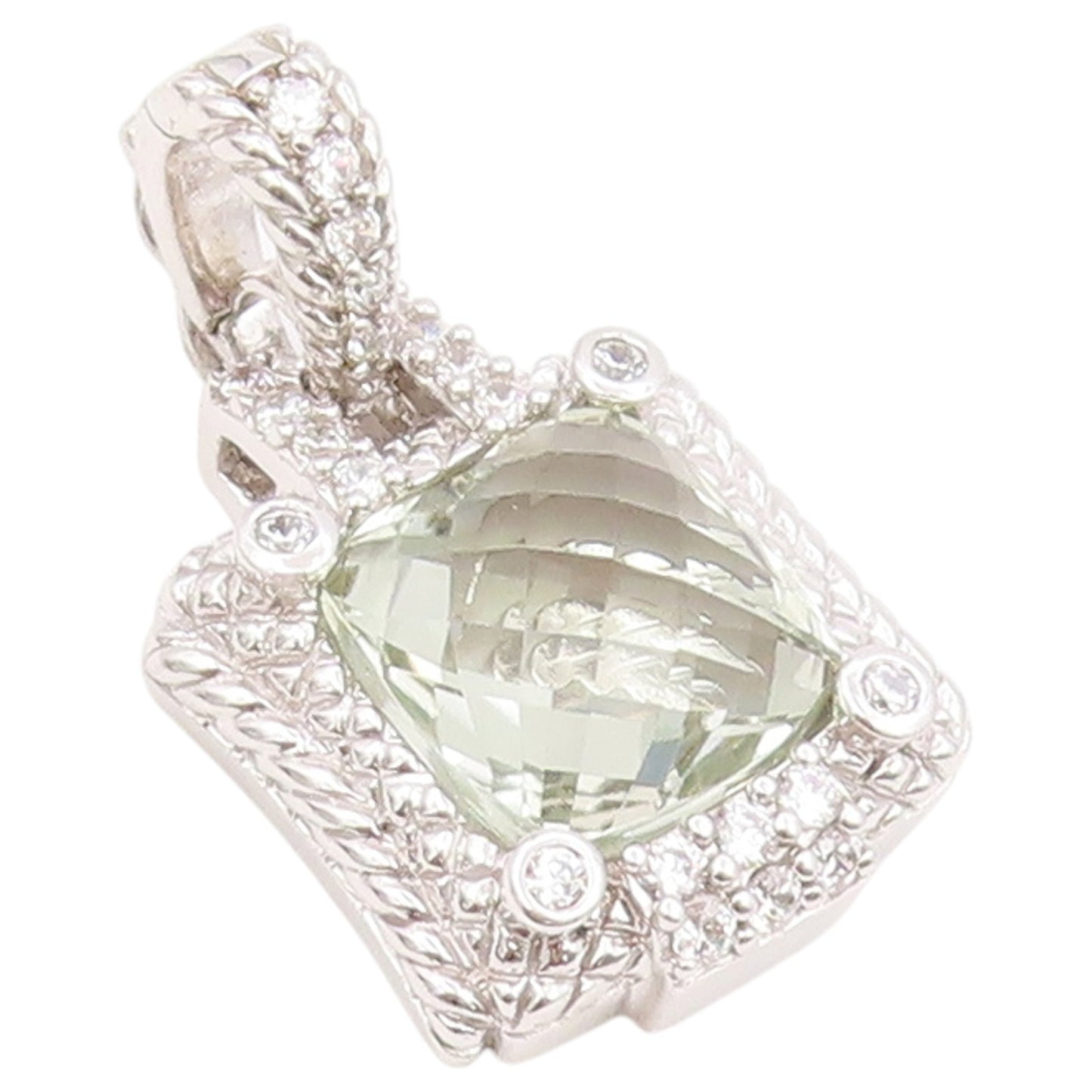 925 Sterling Silver Vintage Pendant JUDITH RIPKA Green Amethyst Charm  PT26422