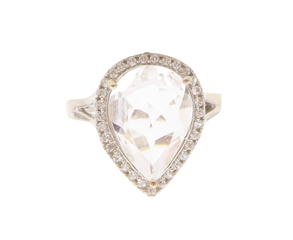 925 Sterling Silver Vintage Ring Drop Cut Topaz Halo Topaz  Sz 7  RG30881