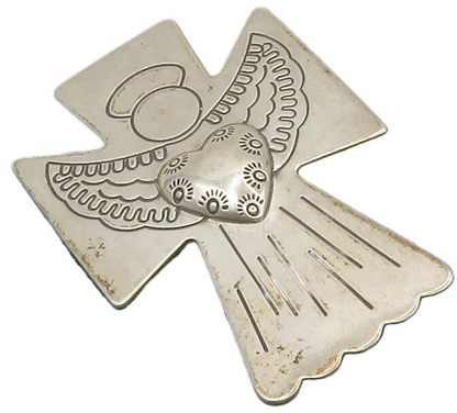 CAROLYN POLLACK RELIOS 925 Silver  Vintage Love Heart Angel Brooch Pin  BP5417