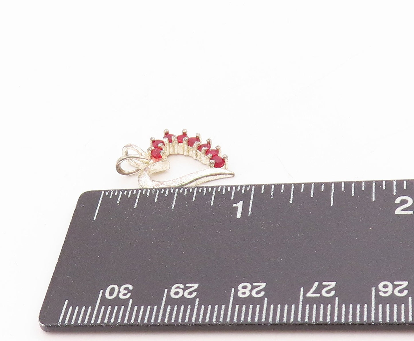 925 Sterling Silver Vintage Pendant Red Ruby Love Heart Cut Out Charm  PT24754