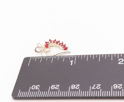 925 Sterling Silver Vintage Pendant Red Ruby Love Heart Cut Out Charm  PT24754
