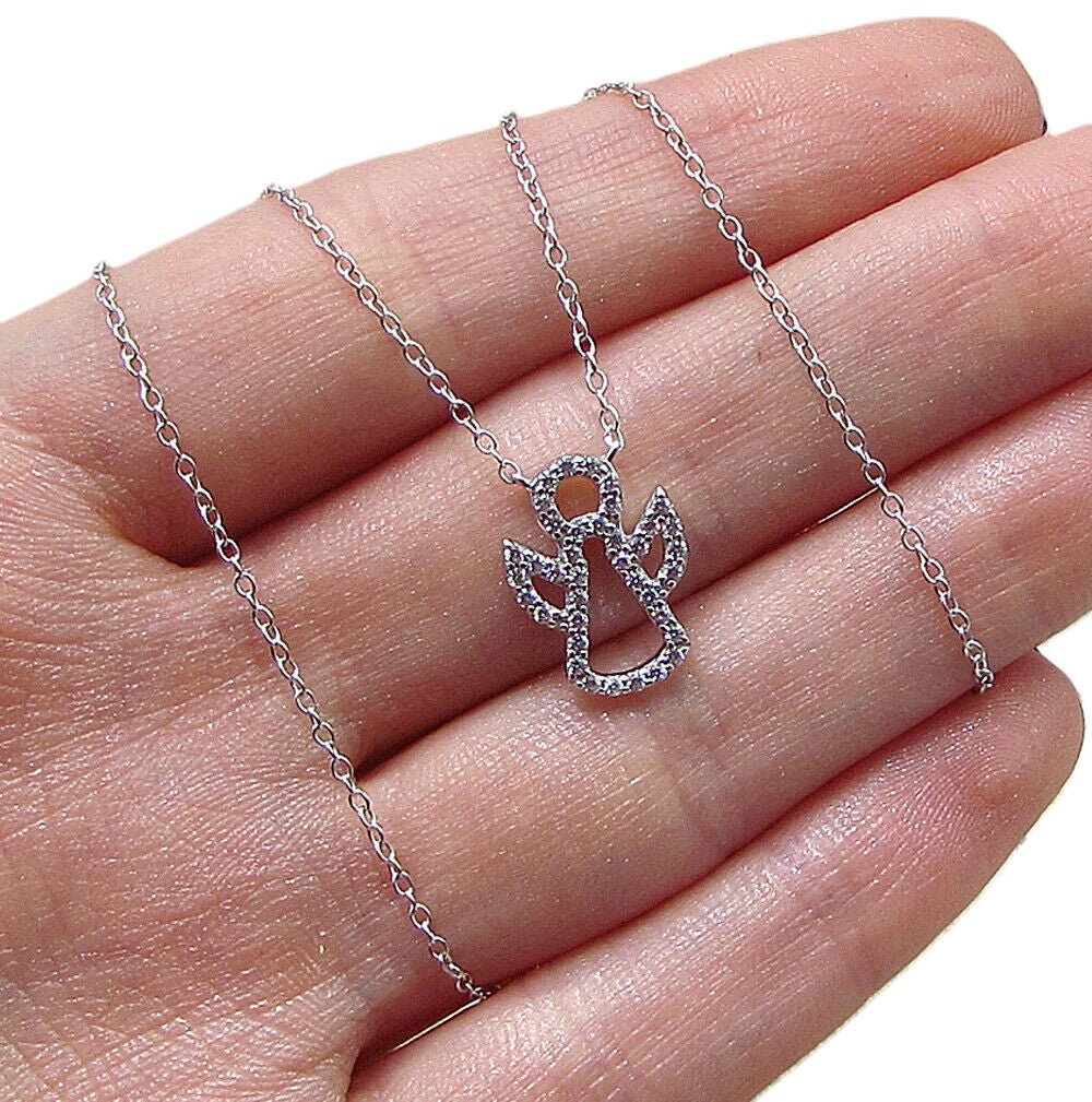 925 Sterling Silver  White Cubic Zirconia Angel Chain Necklace  PT1472