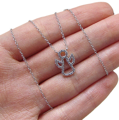 925 Sterling Silver  White Cubic Zirconia Angel Chain Necklace  PT1472