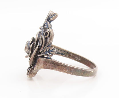 925 Sterling Silver Vintage Ring CZ Carved Floral Rose Blossom  Sz 11  RG34145