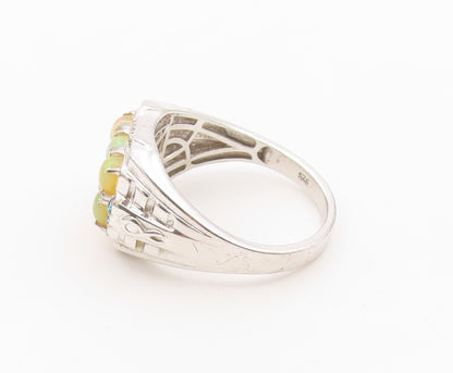 925 Sterling Silver Vintage Ring Fire Opal & Topaz Geometric Band Sz 12 RG36642