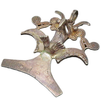 925 Sterling Silver  Vintage Dark Tone Swirl Bird Statue Pendant  PT13737