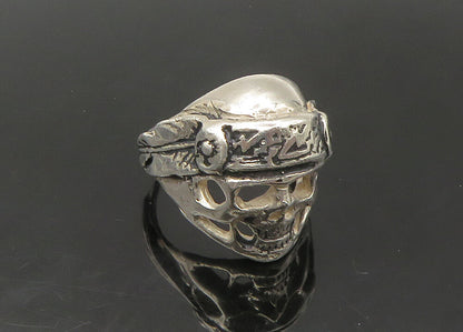 925 Sterling Silver  Vintage Shiny Skeleton Head Biker Ring Sz 9  RG22318