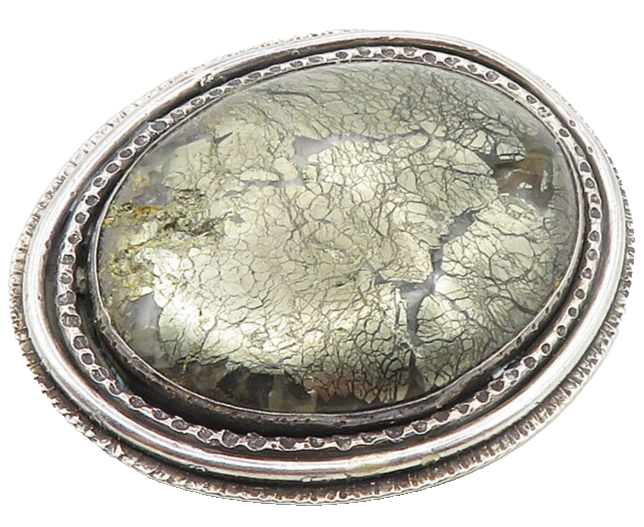 925 Sterling Silver  Vintage Modernist Gemstone Etched Border Pendant  PT7429
