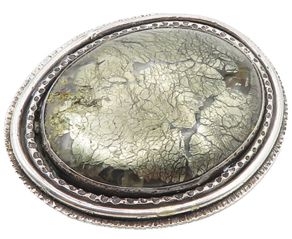 925 Sterling Silver  Vintage Modernist Gemstone Etched Border Pendant  PT7429