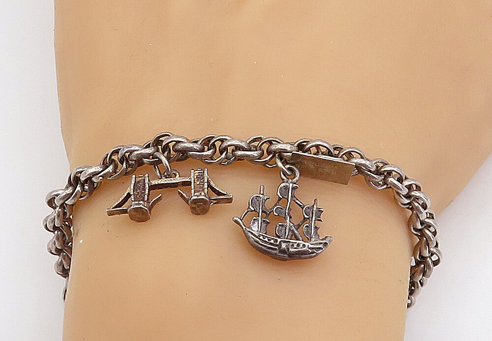 POST BELL TRADING 925 Silver  Vintage Charmed Twist Link Chain Bracelet BT1839