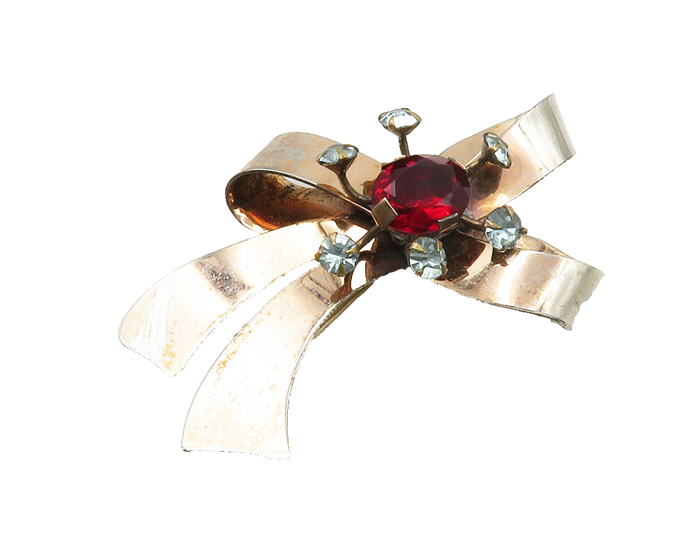 925 Sterling Silver  Vintage Pink & Blue Topaz Ribbon Bow Brooch Pin  BP5454