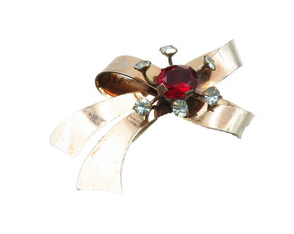 925 Sterling Silver  Vintage Pink & Blue Topaz Ribbon Bow Brooch Pin  BP5454