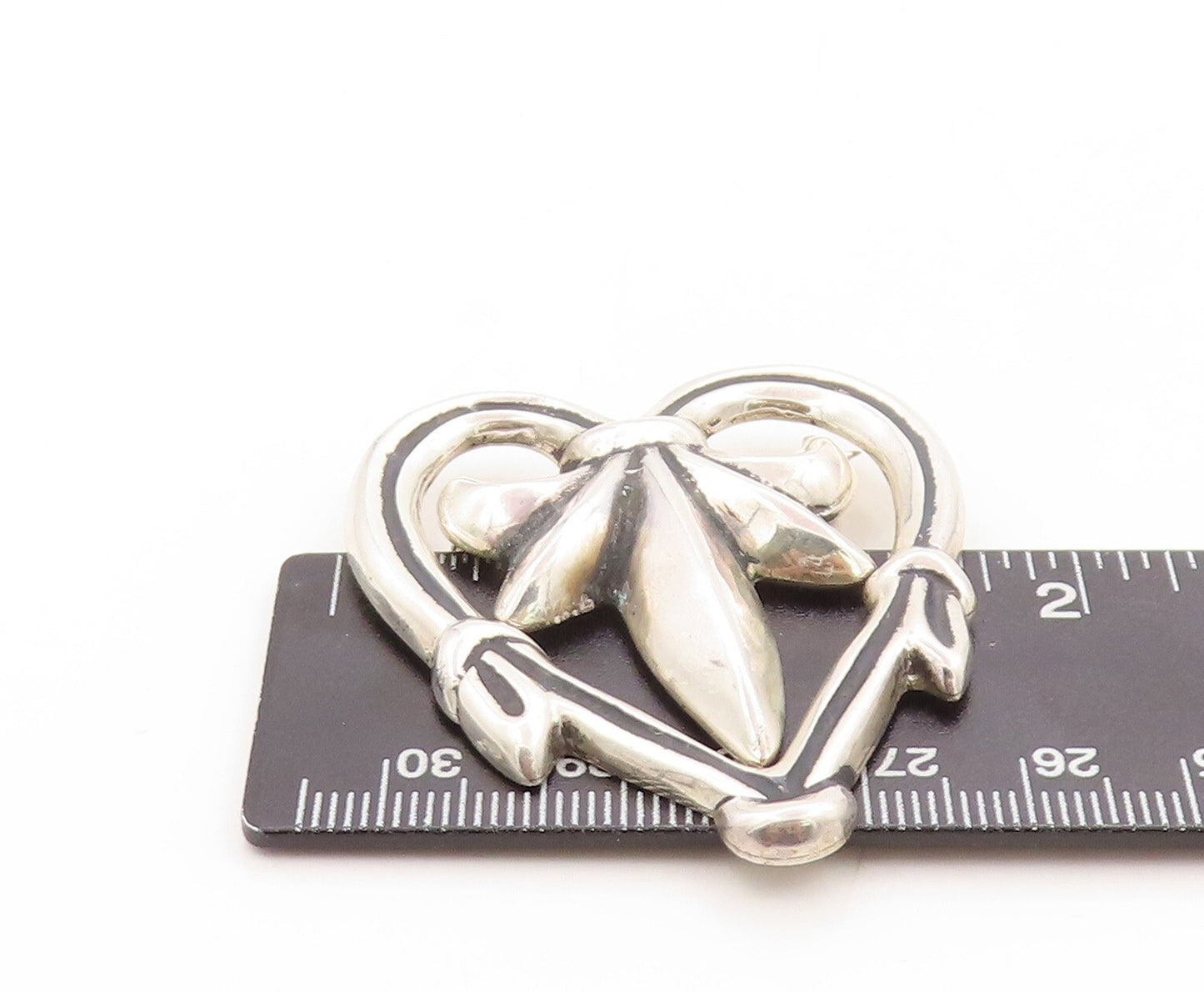 925 Sterling Silver Vintage Brooch Pin MMA Solid Cutout Floral Heart  BP11309