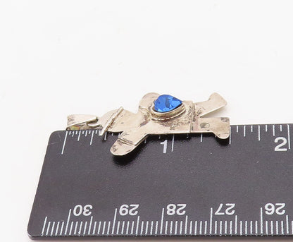 925 Sterling Silver Vintage Pendant Solid Carved Boy With Blue CZ Heart  PT23652