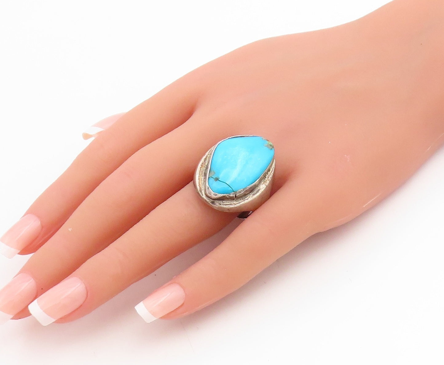 925 Sterling Silver Vintage Ring NAVAJO ZUNI Turquoise Band  Sz 11.5  RG34809