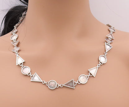 925 Sterling Silver Vintage Necklace Circular & Triangular Cutout Chain  NE4339