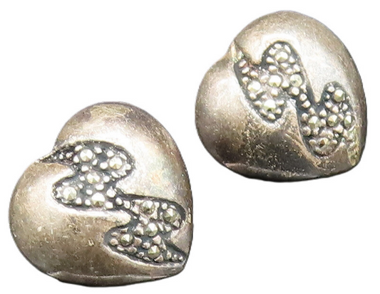 925 Silver  Vintage Marcasite Lightning Flash Love Heart Earrings  EG11794