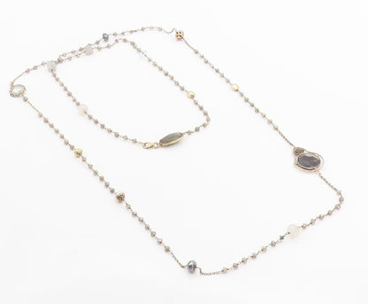 925 Sterling Silver Vintage Necklace Multi Gemstone Bohemian Long Chain  NE4661