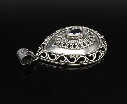 925 Sterling Silver  Vintage Openwork Pear Shaped Amethyst Pendant  PT21715