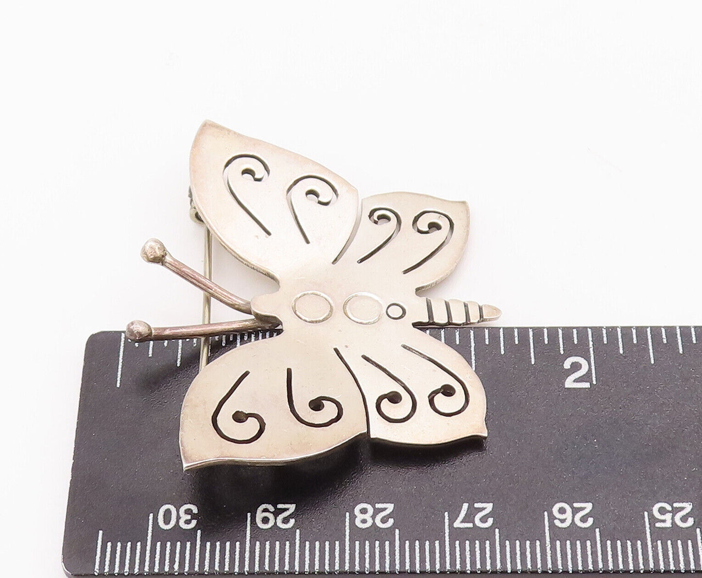 925 Sterling Silver Vintage Brooch Pin Solid Swirly Carved Butterfly  BP10834