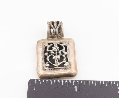 925 Sterling Silver Vintage Pendant Solid Rectangular Scrollwork Locket  PT25472