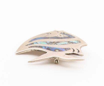 MEXICO 925 Silver  Vintage Abalone Shell Striped Fish Brooch Pin  BP7791