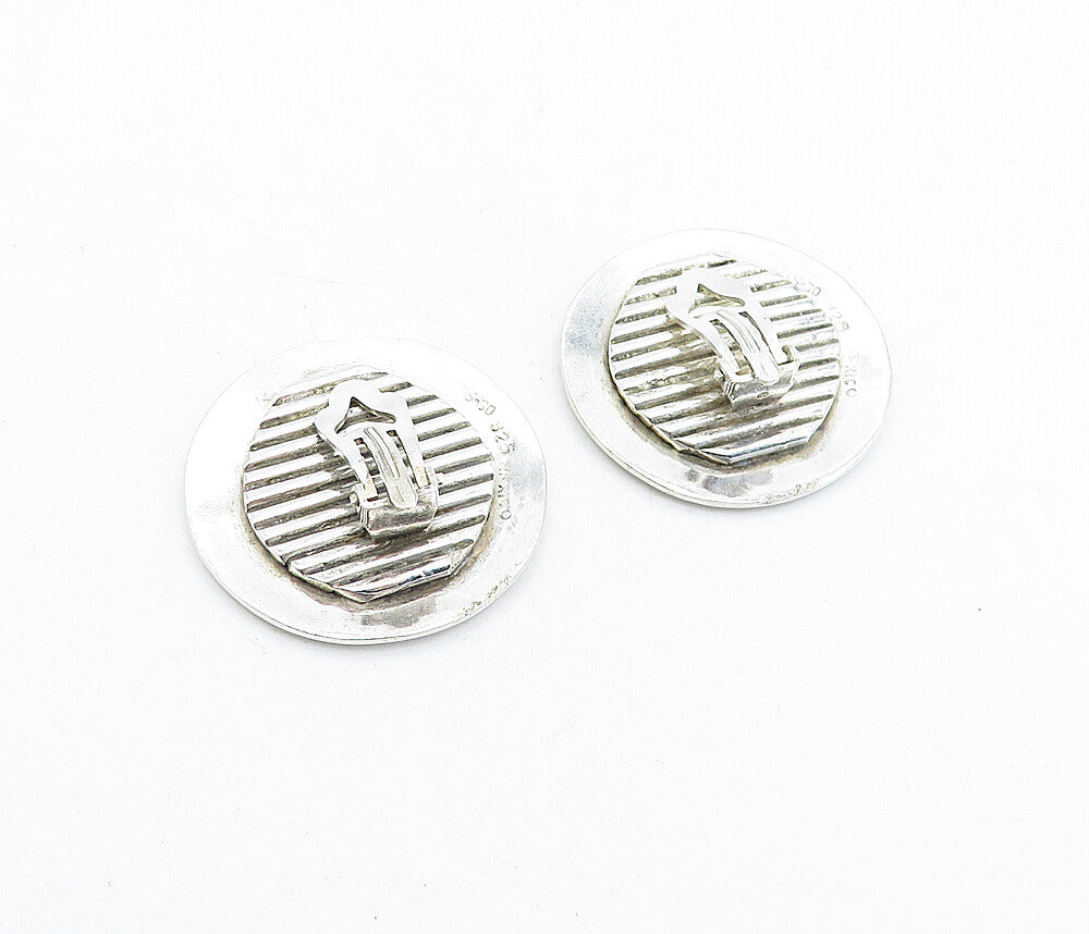 MEXICO 925 Silver  Vintage Round Fluted Detail Non Pierce Earrings  EG2624